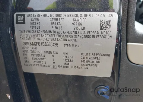2011 Chevrolet Hhr Lt from USA, damaged, VIN 3GNBACFU1BS609425